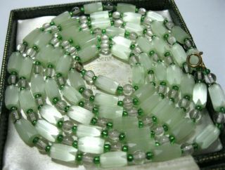 Vintage Jewellery Art Deco Venetian Green Ice Glass Bead long Necklace 6