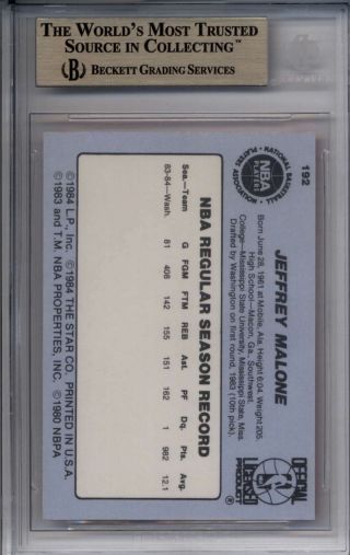 Jeff Malone 1984 - 85 Star 192 Vintage Graded BGS 9.  5 GEM Bullets 2