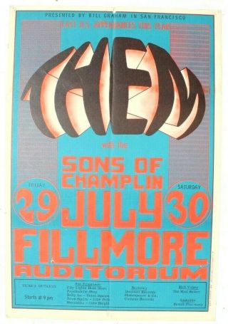 Vtg Fillmore Bill Graham Concert Poster 2nd 1966 Them The Sons Of Champlin