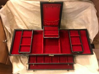 Large Vintage Mele Jewelry Box Black With Red Lining
