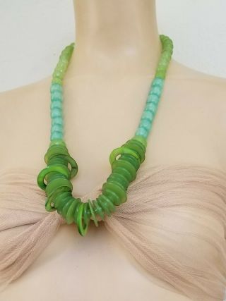 Vintage Lucite Ombre Green Set Necklace Earrings Geo Design28 