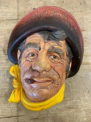 Vintage Legend Products Chalkware Head " Cowboy " Very Good Shape Made In England