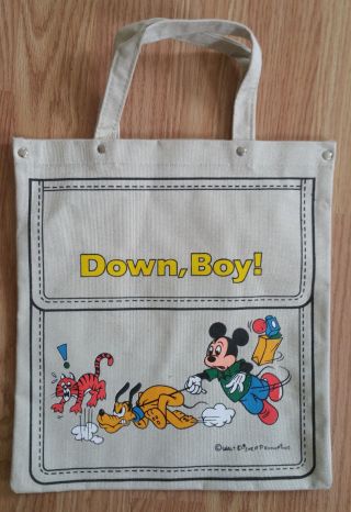 Vintage Walt Disney Mickey Mouse And Pluto Canvas Bag - Down Boy Reusable