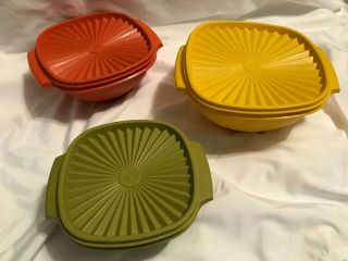 Set Of 3 Vintage Tupperware Servalier Nesting Bowls With Lids