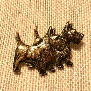 Vintage Scottie Dogs Scottish Terriers Pin Brooch Gold Tone