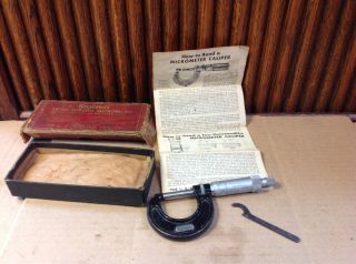 Vintage Starrett Machinist Micrometer No.  436 With Box Wrench & Paper
