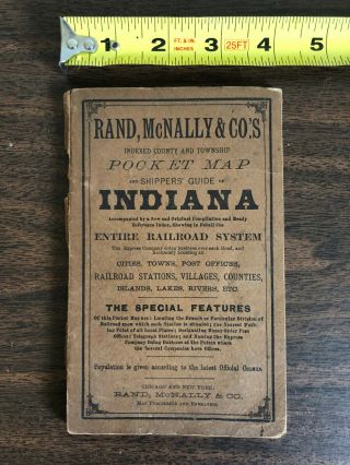 Vintage Rand - Mcnally Pocket Map Shippers Guide Indiana Railroads Towns Villages