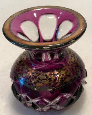 Vintage Bohemian Amethyst Crystal Cut to Clear Bud Vase w/ Sterling Overlay 5