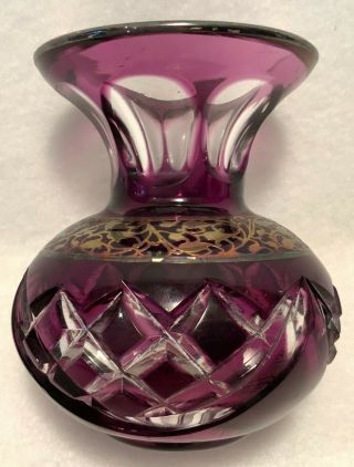 Vintage Bohemian Amethyst Crystal Cut to Clear Bud Vase w/ Sterling Overlay 6