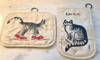 Set Of Two Vintage B.  Kliban Cat Oven Mitt And Potholder Love A Cat,  Red Sneakers