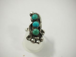 Vintage Ladies 3 Stone Navajo Turquoise Ring Sterling Silver Size 5.  5