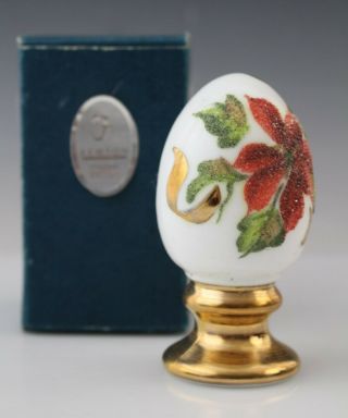 Vintage Signed Fenton Le Numbered Hndpntd Christmas Poinsettia Porcelain Egg