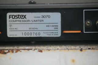 Fostex Model 3070 Vintage Dual Channel Compressor Limiter Module 100V 7
