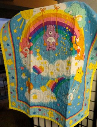 Vintage Care Bear Blanket " Rainbow Trail " 43 " X 33 "