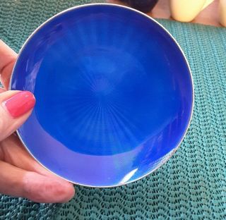 Vintage Mid - Century David Andersen Norway Sterling Enameled Dish Blue Sphere
