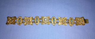 Vintage Goldtone Art Signed 7 " Bracelet Faux Pearl/turquoise Deco