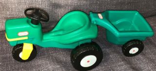 Little Tikes Dollhouse Accessories Green Garden Tractor With Trailer Vintage