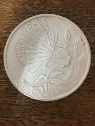 Vintage Frankoma Pottery - White Butterfly Sunflower Round Trivet