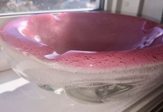 Incredible Vtg Pink/white/clear Murano Archimede Seguso Art Glass Ashtray Bowl