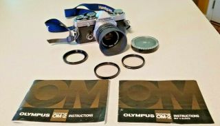 Vtg Olympus Om - 2n 35mm Camera W/ Zuiko 50mm 1.  8 Lens & Filters - Manuals -