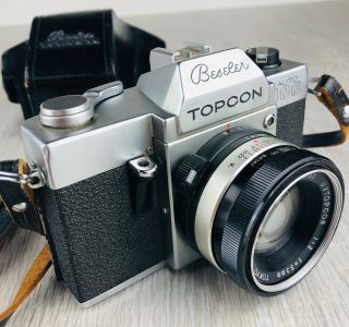 Vintage Beseler Topcon Auto 100 Camera Uvtopcor 53 Mm Lens & Strap Leather Case