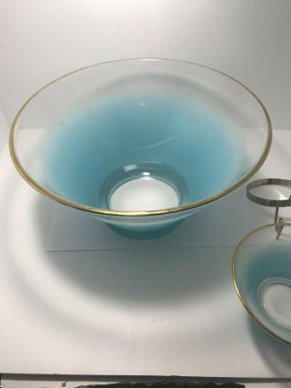 Vintage Blendo Mid Century Frosted Blue Chip And Dip Bowl With Gold Trim 7