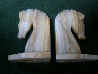 Vintage Onyx Marble Horse Head Bookends 6 "