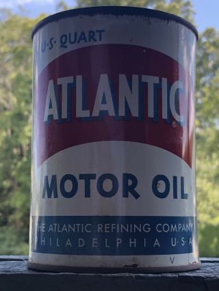 Vintage Atlantic Motor Oil Can 1 Quart Missing Top Colors High Gloss