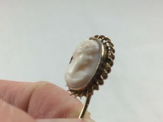 Vintage 10K Yellow Gold Victorian Stick Pin With White Shell Bezel Set Cameo 2