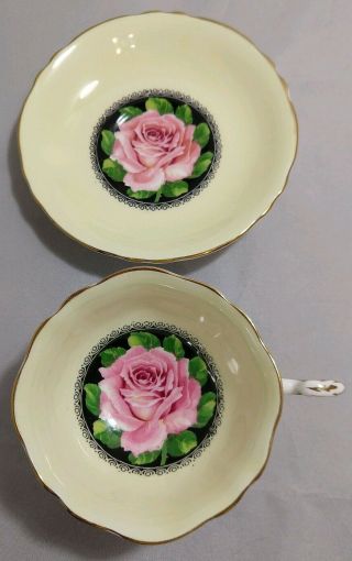 Vtg Paragon Fine Bone China Teacup & Saucer Numbered Pink Rose On Black Center