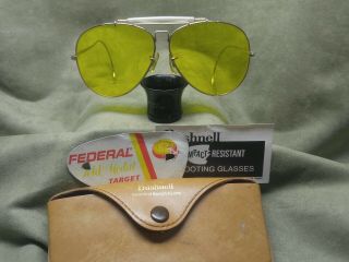 Vintage Bushnell Yellow Aviator Shooting Glasses W/case (glass Lenses)