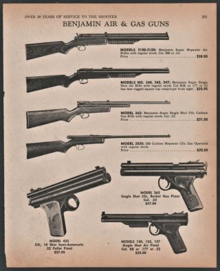 1970 Benjamin 3100 3120 340 342 362 3030 422 262 422 Air Rifle Pistol Bb Gun Ad