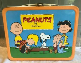 Vintage Peanuts By Schulz Charlie Brown And Snoopy Metal Lunchbox With Thermos