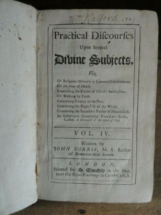 1698 Practical Discourses Upon Several Divine Subjects Fear Of Death - Norris @