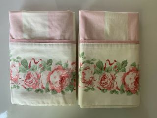 Vintage Laura Ashley Country Roses Standard Pillowcases Pair Cottage Chic Euc