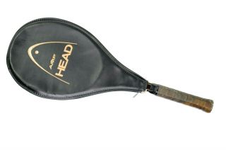 Vintage Amf Head Graphite Edge Black Tennis Racket With Case 4 1/2 " Grip