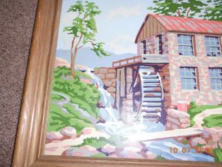 VNTG PBN Paint By Number Framed Mill Water Wheel Nature Hand - Painted Retro Art 2