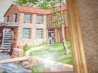 VNTG PBN Paint By Number Framed Mill Water Wheel Nature Hand - Painted Retro Art 3