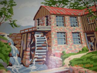 VNTG PBN Paint By Number Framed Mill Water Wheel Nature Hand - Painted Retro Art 4