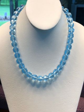 Vintage Pale Blue Faceted Lucite 1950’s Necklace Signed West Germany Hook Clasp