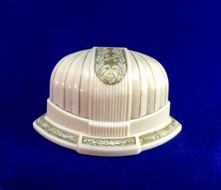Vintage Art Deco Celluloid Ring Box Clam Shell Ivory & Gold Ws York