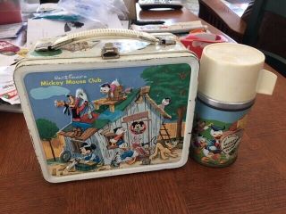 Vintage 1963 Walt Disney Mickey Mouse Club Lunchbox & Thermo Disneyland