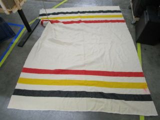 Vintage Warmbilt Wool Camp Blanket 82 " By 66 " Strong Colors Tan Red Yellow Black