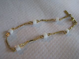Monet Vintage Small Size (childs?) Bracelet Gold Tone Chain White Squares 7 " Long