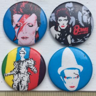 4x Vtg 1980s David Bowie 25mm Ashes To Ashes Ziggy Diamond Dogs Pin Badge