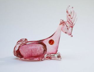 Vintage 1950 " S Pink Murano Glass Reindeer Figurine