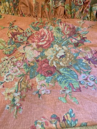 Vtg Ralph Lauren Maura Floral Rose Queen/flat 80” Wide Ruffled Flat Sheet Cotton