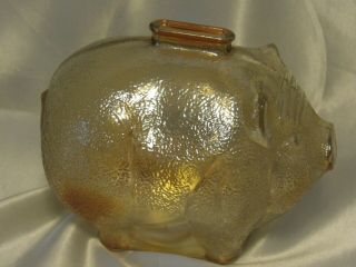 Vintage Anchor Hocking Large 7 " Amber Nubby Glass Piggy Bank 25