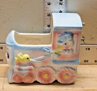 Vintage Rubens Ceramic Baby Nursery Music Box Train Planter 3271m Made In Japan