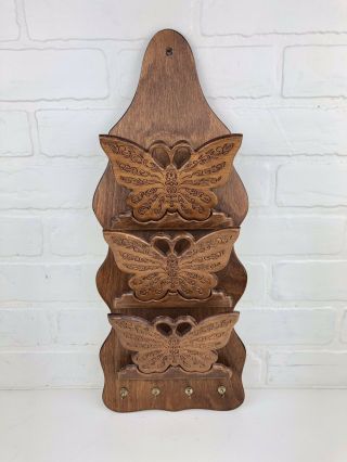 Vintage Butterfly Mail Key Rack Letter Organizer Wall Hanging Dimensional Wood